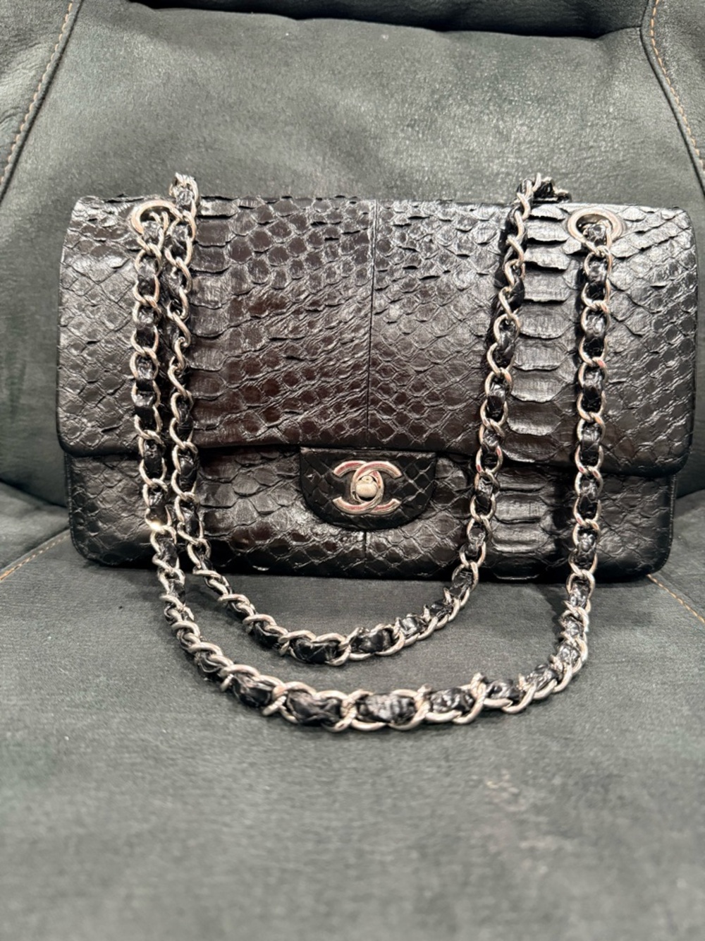 CHANEL  Classic Double Flap Bag Python Medium